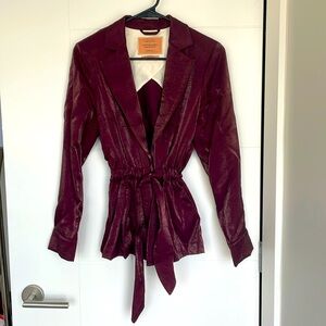 Scotch &Soda Maison Scotch Burgundy Wine Drawstring Blazer Jacket NWT Sz S